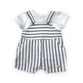 white and navy romper