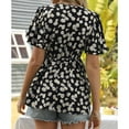 thumbnail image 3 of Women's V-Neck Printed Bell Sleeve Tunic Blouse, 3 of 4