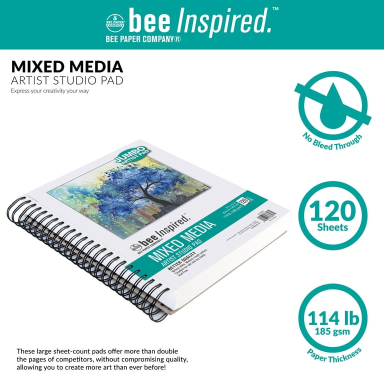 Bee Paper - Bee Inspired Jumbo Mixed Media Artist Pad, 9 x 12 Wirebound  Sketchbook, 2 Pack