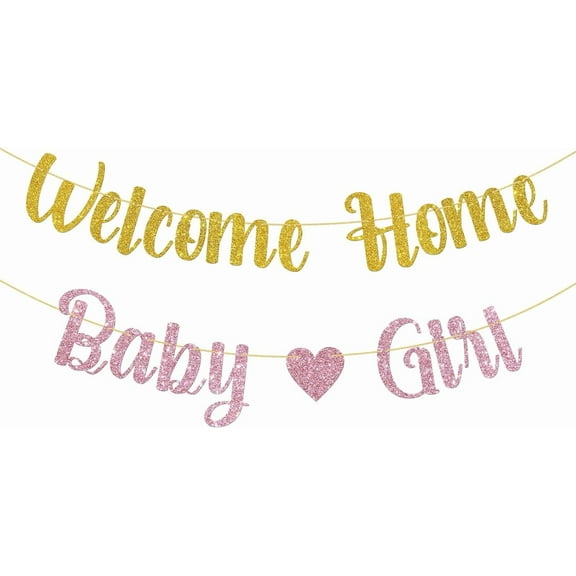 It's a Girl Banner Welcome Home Baby Girl Gender Reveal Party Banner Supplies Pregnancy Announcement Baby Shower Party Decorations Gold Pink Glitter
