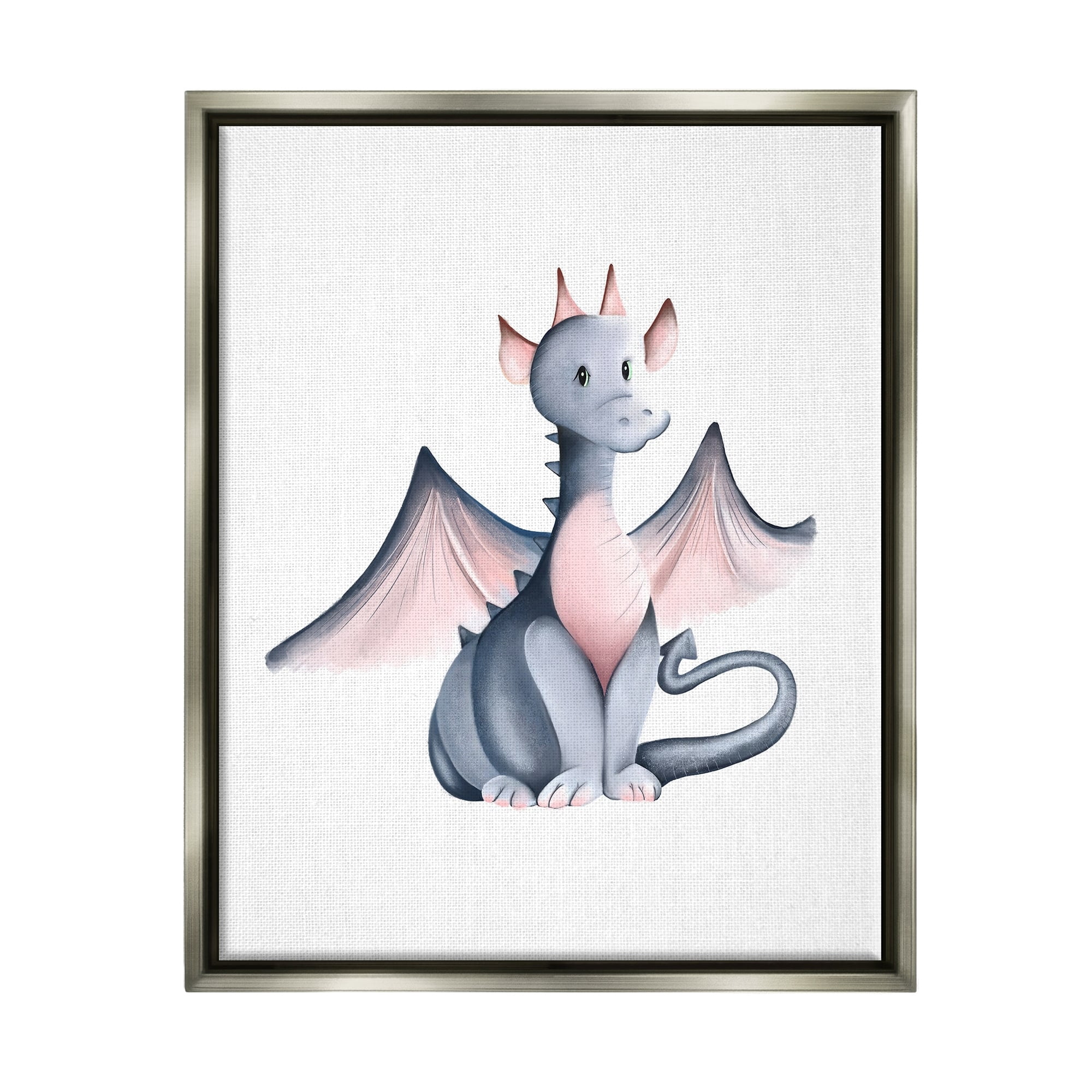 Stupell Industries Whimsical Dragon Sitting Fantasy Creature Wings Painting Painting Luster Gray Floating Framed Canvas Print Wall Art, Design by Studio Q