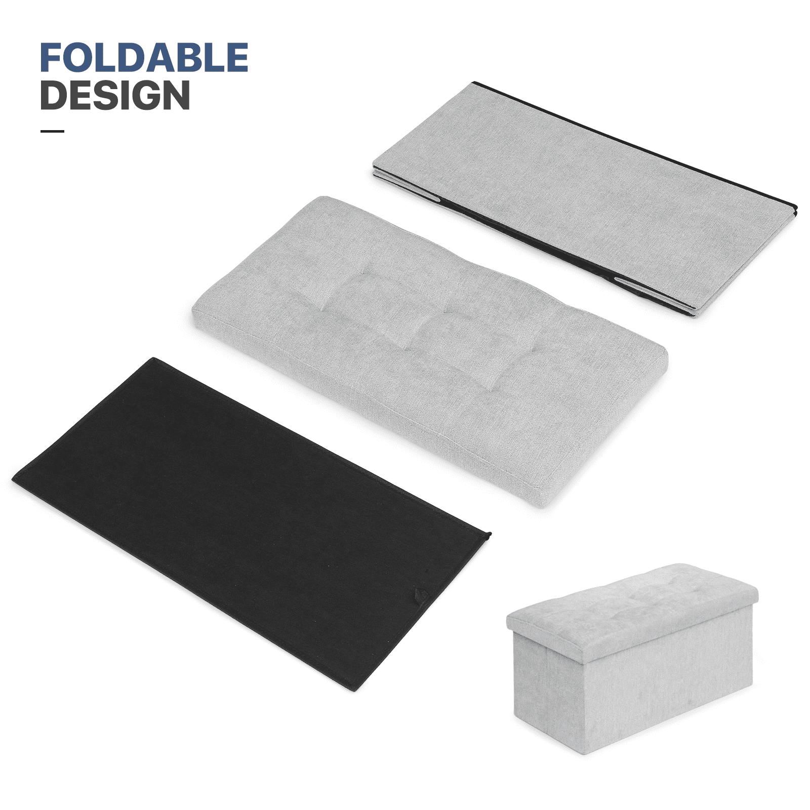 MoNiBloom 30" Folding Storage Ottoman Bench, Cotton-linen Collapsible Footrest Ottoman with Storage, for Living Room Bedroom Entryway, Light Gray