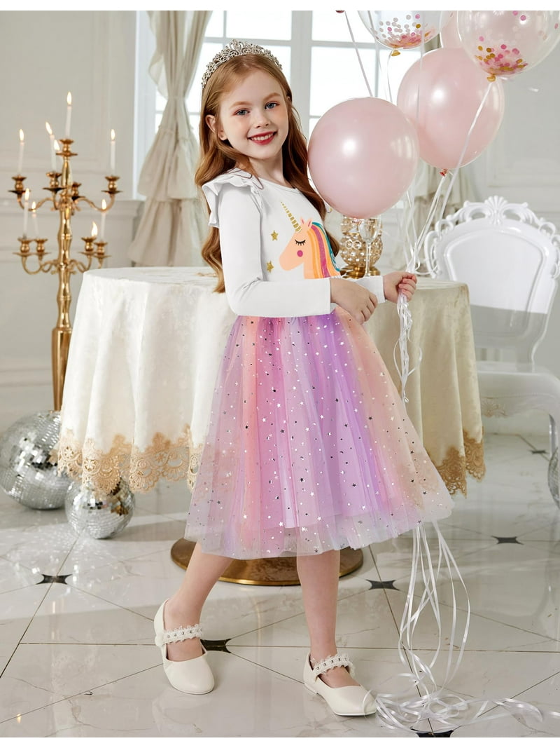 toddler tutu dress long sleeve Oudiya Toddler Tutu Dresses Girls Long Sleeve Ruffle Fall Winter Holiday Star Sequin Tulle Dress 2-6y, Toddler Girl's, Size: 6-7Y