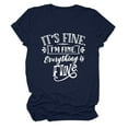 thumbnail image 1 of Top de verano con estampado de letras, cuello redondo, manga corta, camiseta informal de gran tamaño con estampado de letras para mujer, azul oscuro (letra blanca) XL, 1 of 3