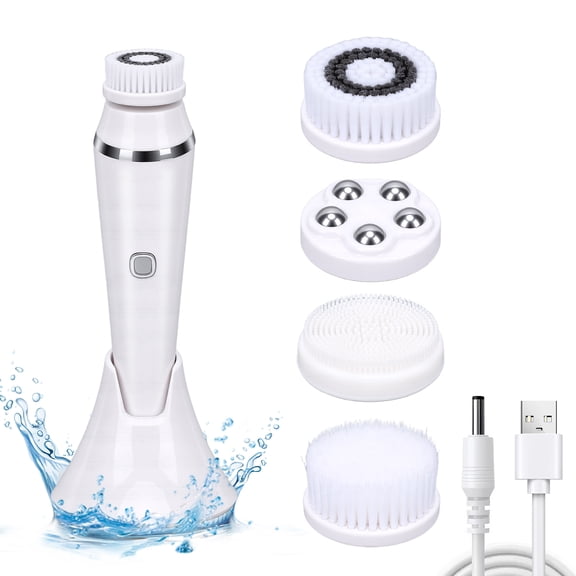 Facial Cleansing Brush 2-Way Rotation Electric Face Scrubber with 4 Exfoliating Brush Heads, 3 Speed Mode for Deep Cleaning, Face Massaging