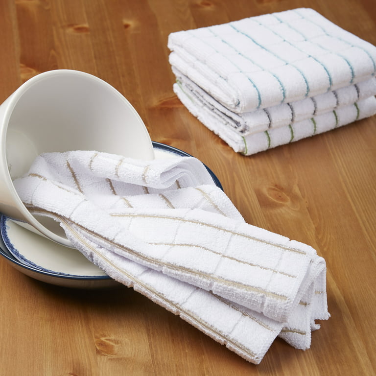 Kitchen Towels Dish Towels White 100% Cotton, Set of 4, Tea Towels for  Crafting and Embroidery, Dual-Texture Flat Woven Side and Terry Side,  Oeko-Tex