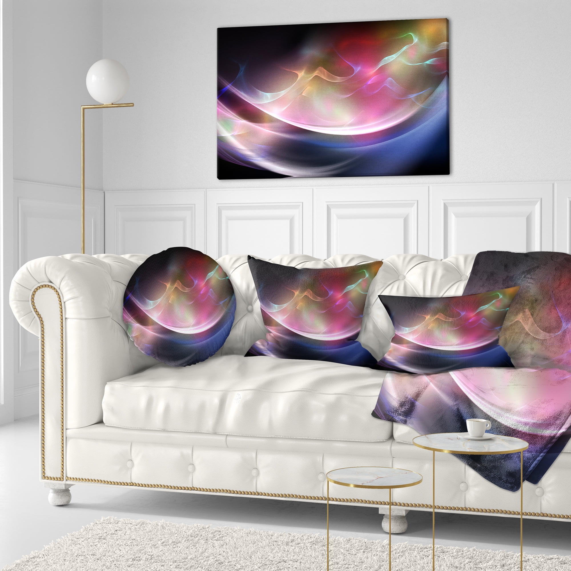 Designart 3D Pink Blue Glowing Light - Abstract Throw Pillow - 12x20