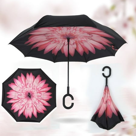 C-Handle Windproof Umbrella Double Layer Upside Down Inside