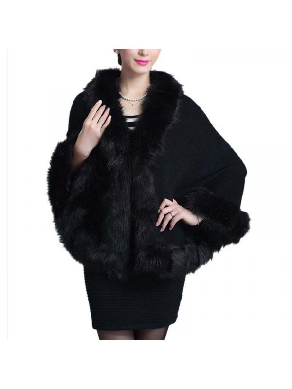 Hotmiss Women Luxury Faux Fur Coat Jackets Wrap Cape Shawl for Bridal Wedding Party