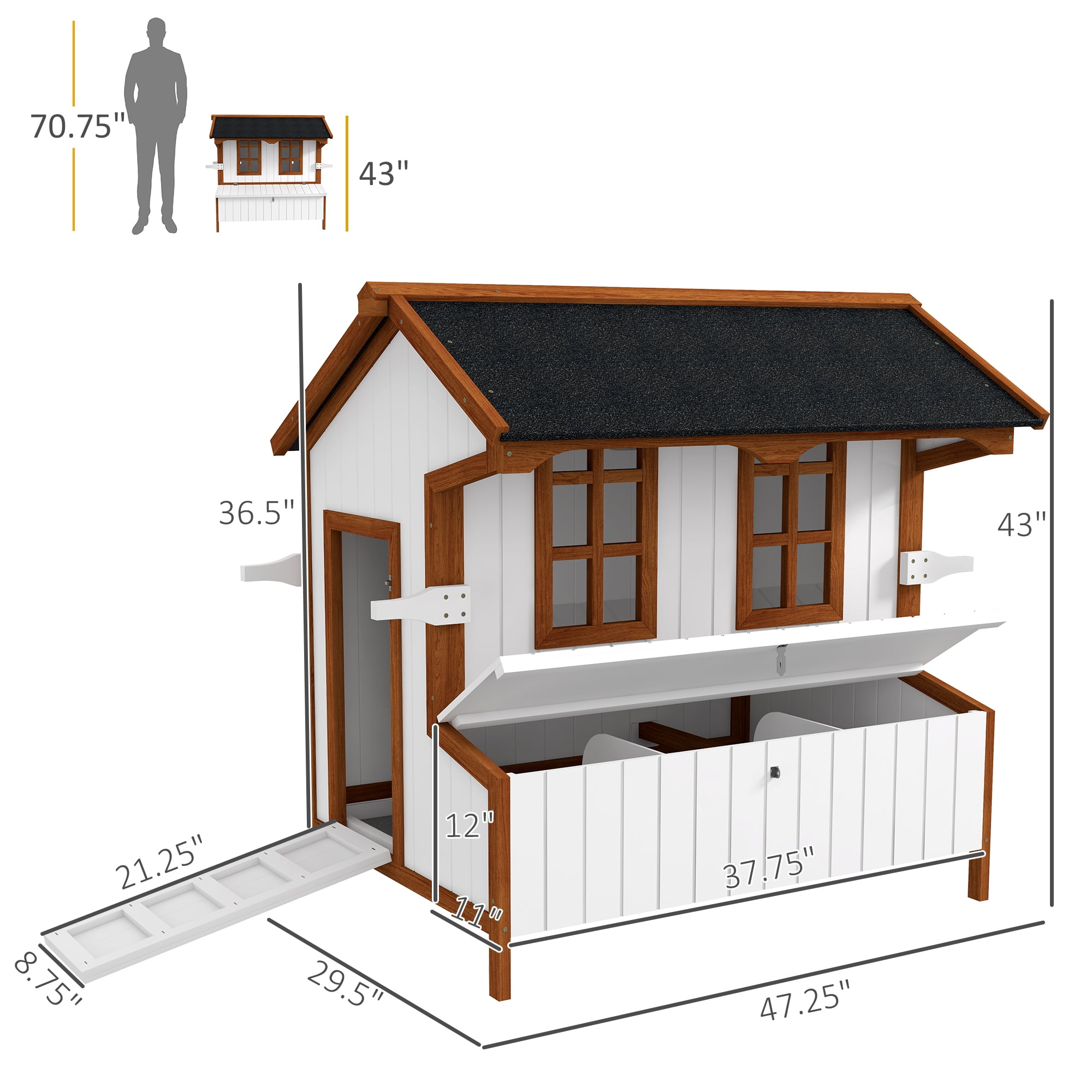 47" Chicken Coop Wooden Chicken House Rabbit Hutch Raised Poultry Cage Portable Hen Pen Backyard with Nesting Box and Handles