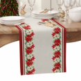 thumbnail image 6 of Christmas Cotton Linen Table Runner for Dining Kitchen, Xmas Winter Red White Poinsettia Striped Wedding Outdoor Party Tablerunners Decoration, Dresser Scarf Coffee Tablecloth Runners 13x70 Inches, 6 of 9