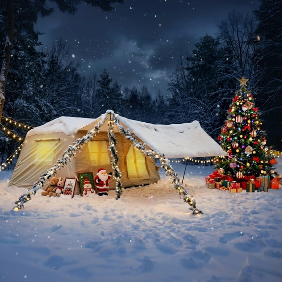 2/4 Person Inflatable Tent  Instant Setup 4-Season Glamping Tent with Stove Jack Windproof  Design &  Mesh Windows Includes Hand Pump