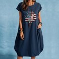 thumbnail image 2 of Vestido suelto informal de manga corta con bolsillo y cuello redondo con estampado del Día de la Independencia de algodón y lino de verano para mujer Fridja  qw3573, 2 of 4