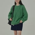 thumbnail image 4 of VISALY Pullover Crewneck Sweatshirt Knit Sweater Cable Knit Sweaters for Women Casual Knit Pullover Sweater Long Sleeves Jumper Tops Crochet Sweaters Women Pullover Sweaters Sweatshirts Green One Size, 4 of 6