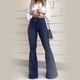 thumbnail image 3 of WILLBEST Pantalones Casuales para Mujer, Vaqueros Acampanados Lisos, Cintura Elástica, Dobladillo Inferior de Mezclilla, Pantalones elegantes para Uso Diario Grande, 3 of 8