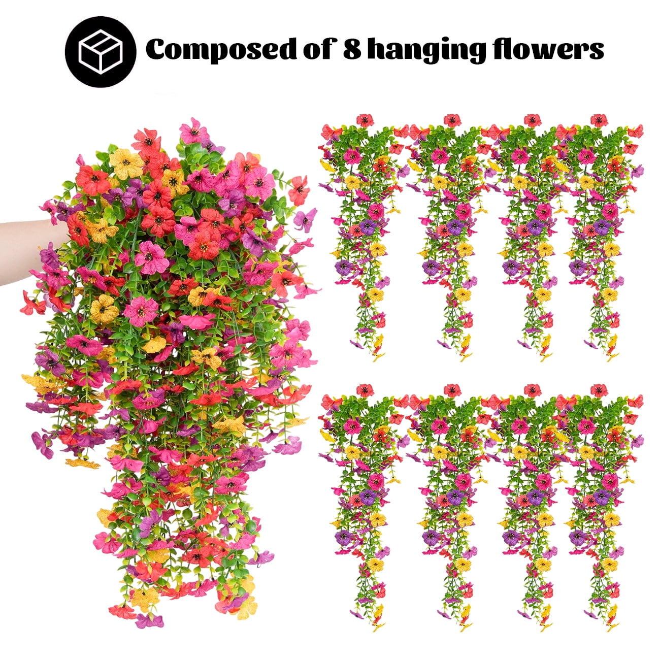 Artificial Hanging Flowers, 8Pcs Uv Resistant Outdoor Artificial Flowers, Outdoor Courtyard Porch Front Yard Windows Garden Interior Decoration Silk Flowers