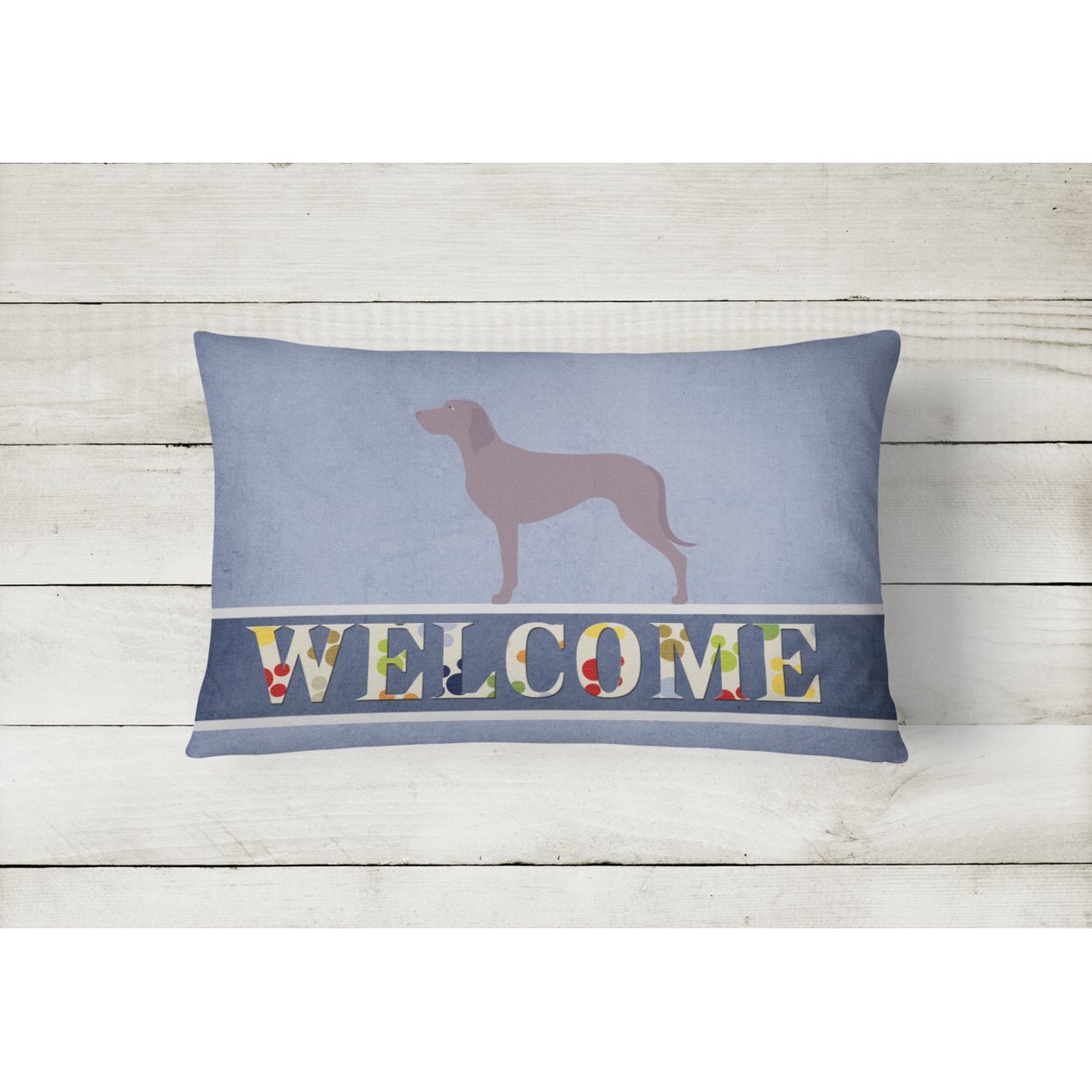 Carolines Treasures BB8280PW1216 Weimaraner Welcome Canvas Fabric Decorative Pillow, Blue, 12H x16W, multicolor