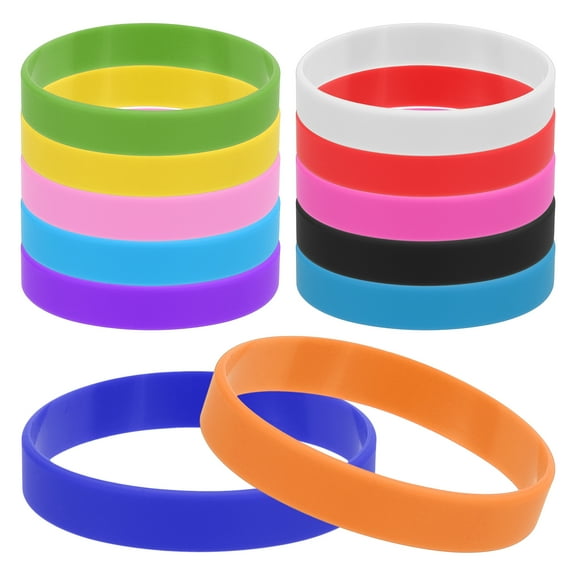 Uxcell Silicone Rubber Stretch Bracelets 12Pcs Solid Color Wristbands Blank Rubber Bands for Men Women, Multicolor