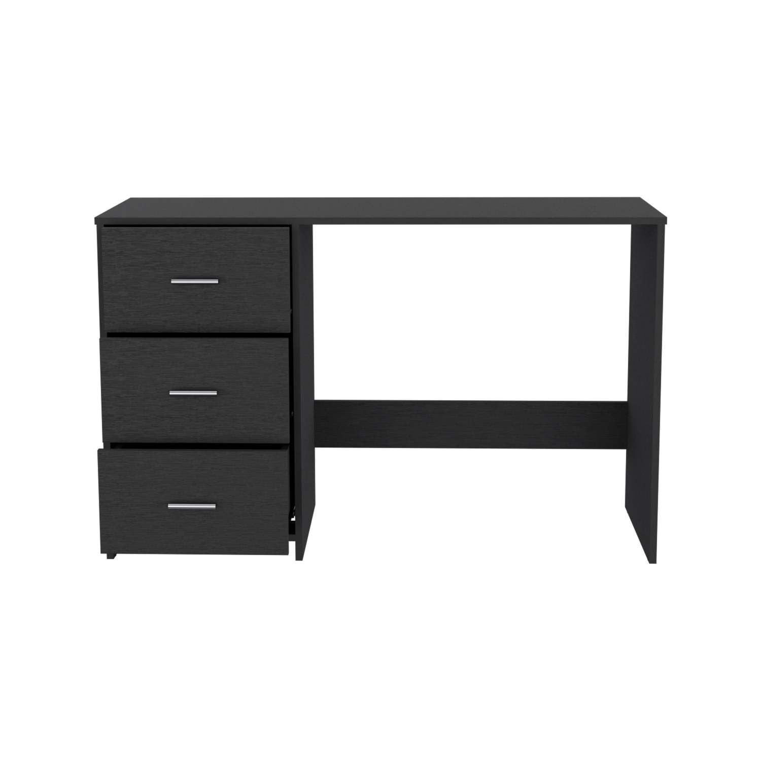 Asteroutdoor Writing Desk with 3 Drawers, Black, 47.5 in Wide, 30 in High, Particle Board, Home Office and Remote Learning