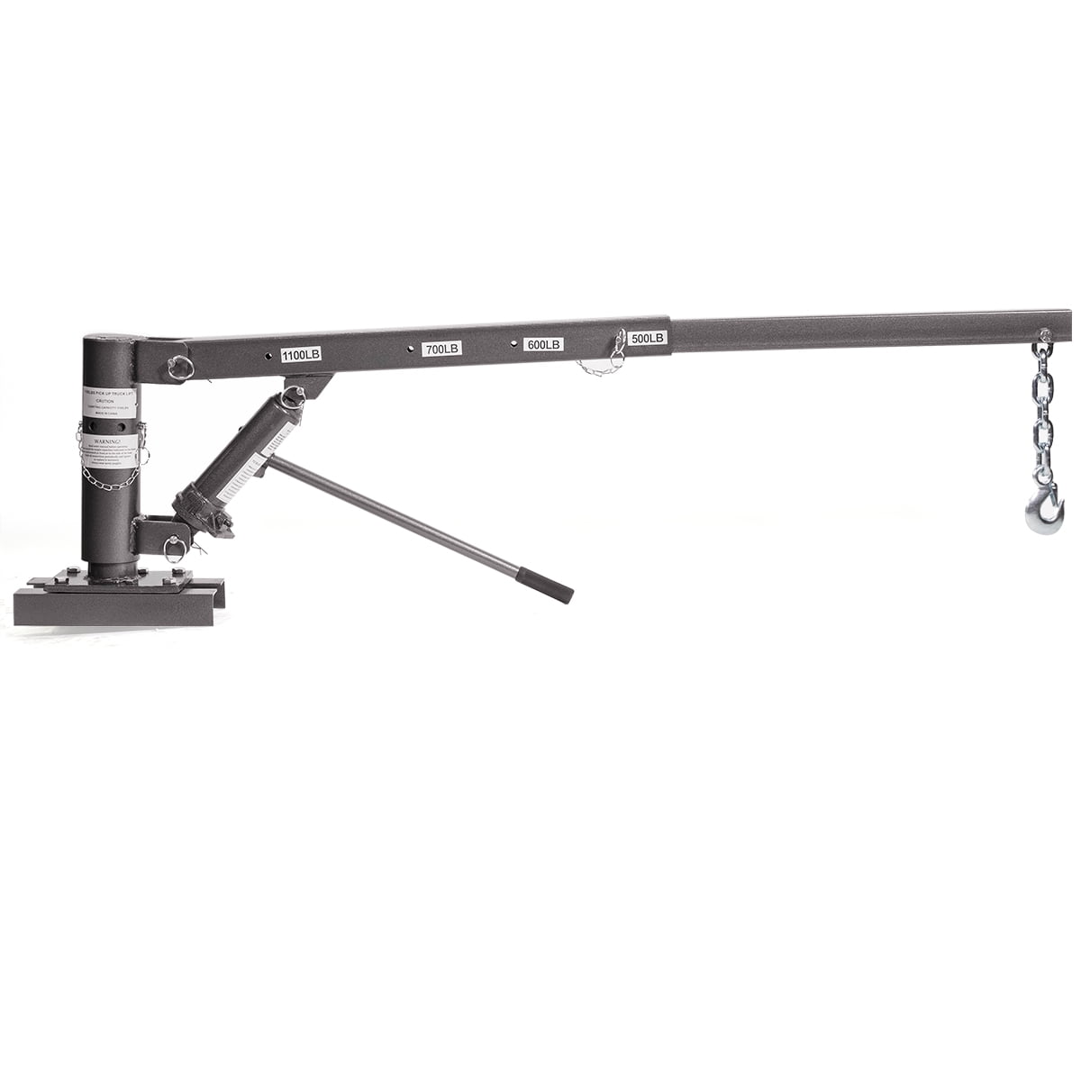 Stark USA Receiver Hitch Mounted Hydraulic Pickup Truck Crane, 1100LB Capacity, Low Profile, 360° Swivel, Four Boom Capacities of 500LB, 600LB, 700LB & 1100LB