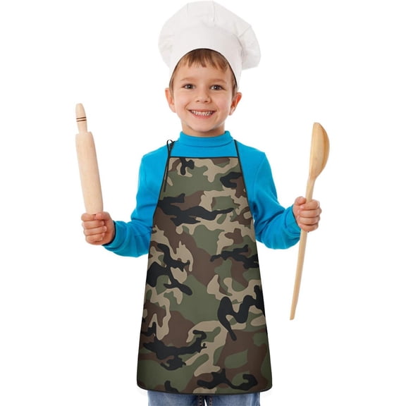 Pixel Gray Camo Digital Pattern Kids Aprons for Girls and Boys,Adjustable Neck Strap Toddler Aprons for Kids Cooking Baking