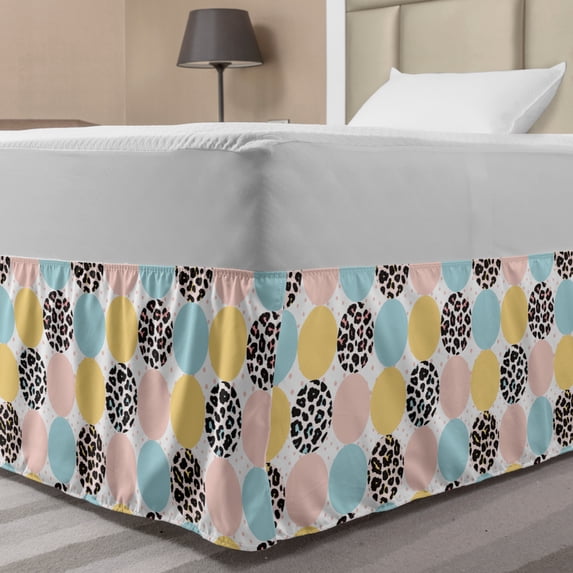 Polka Dots Bed Skirt, Modern Layout of Leopard Skin Inspired Motifs, Elastic Bedskirt Dust Ruffle Wrap Around for Bedding Decor, 4 Sizes, Multicolor, by Ambesonne