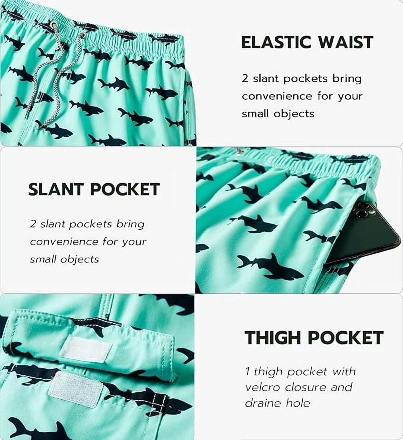 Somer Men's Long Board Shorts with Mesh Lining, M photo 5