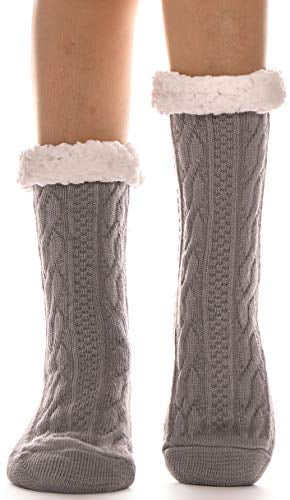 Mens Slipper Socks Fuzzy Fleece lined Fluffy Warm Cozy Cabin Thick Winter Heavy Plush Non Skid Socks with Gripper