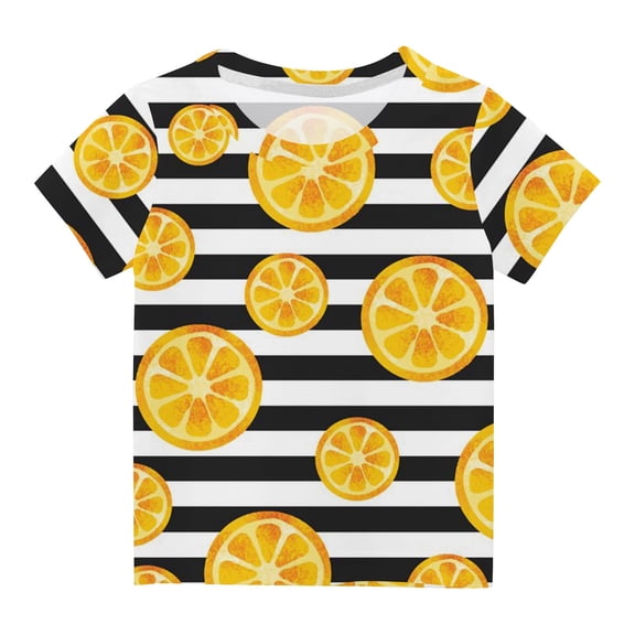 AINIYS 3-4 Years Round Neck Children Clothes Casual Loose Kids Summer Tops Trendy Fashion Short Sleeve T-Shirt Little Boys Tees Striped Lemon Print Multicolor