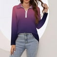 thumbnail image 6 of WTOBBY Women's Ombre Print Polo Shirt - Long Sleeve Casual V-Neck Zipper Detail Tops for Women, Spring Fall Fashion Comfort Stretch Gradient Design,Dark Purple M, 6 of 7