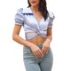 thumbnail image 1 of Gibobby Playera de Verano para Mujer Blusas gasa sueltas con cuello en V manga 3/4 para mujer(Azul,XL), 1 of 5
