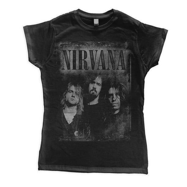 Nirvana - Camiseta Caras Descoloridas de Algodón para Mujer (Negro)