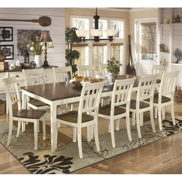 Ashley Whitesburg 11 Piece Extendable Dining Set In Brown And White Walmart Com Walmart Com