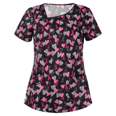 

Akklian Summer Savings Clearance Scrubs for Women Working Uniform Print Short Sleeve V-Neck Scrubs Top With Pockets Shirt