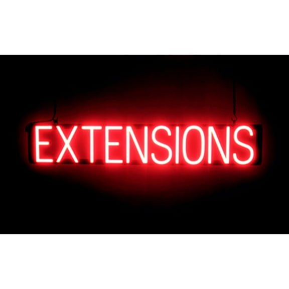 SpellBrite EXTENSIONS LED Sign for Business. 36.0" x 6.3" Red EXTENSIONS Sign Has Neon Sign Look With Energy Efficient LED Light Source. Visible from 500+ Feet, 8 Animation Settings.