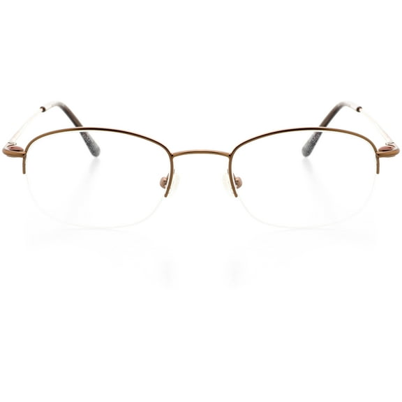 Unisex Optical Eyewear - Oval Shape, Metal Half Rim, Bronze
