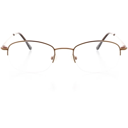 Unisex Optical Eyewear - Oval Shape, Metal Half Rim, Bronze