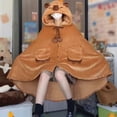 thumbnail image 2 of Women Cute Bear Hooded Wearable Blanket Poncho, Soft Fuzzy Flannel Button‑Front Cape Shawl with Pockets(Coffee,One Size), 2 of 5