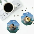 thumbnail image 4 of Honeii Two Brave Cats Are Floating On The Sea Iceberg print Leather Coaster Set of 4, ideal for safeguarding your furniture from drinks spills and effortless cleanup-Octagon, 4 of 6