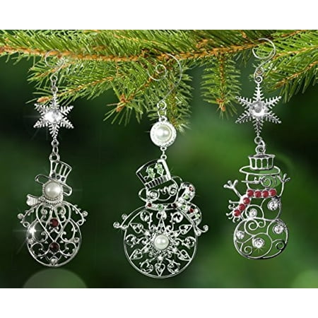 - Snowman Ornaments - Set of 3 Silver Filigree Snowman Ornaments - Each One is a Different Designs - Snowman Decorations - Snowman Collections