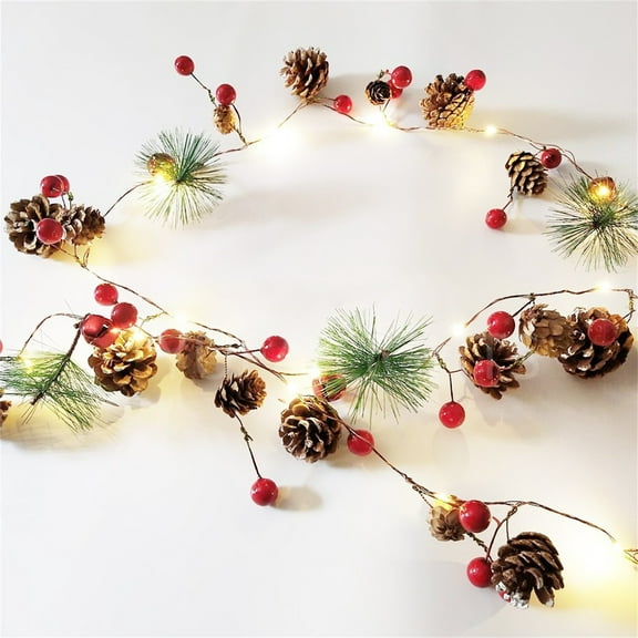 Fridja Christmas Lights 20LED Indoor Christmas String Lights Christmas Bell Pine-Needle Pine-Cone Wreath Tree Garland