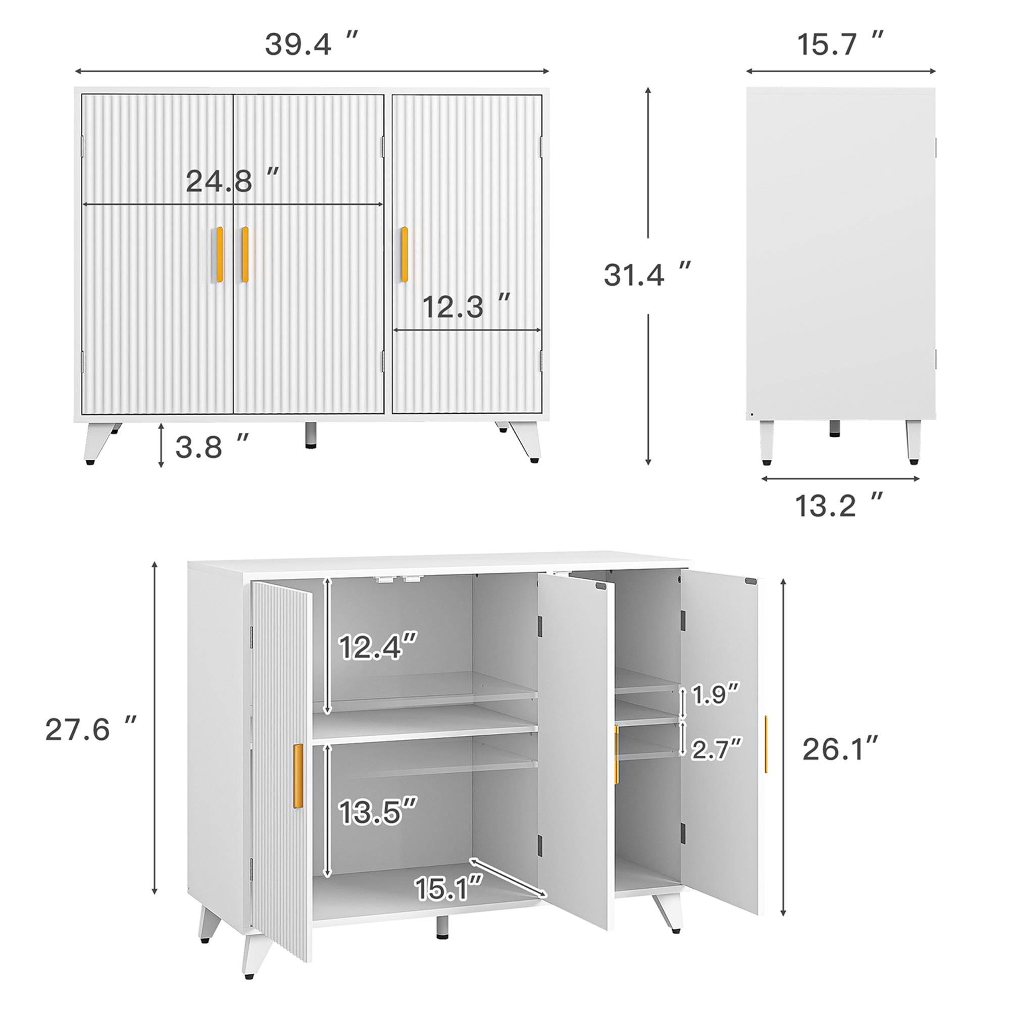 Finihen Sideboard Buffet Cabinet, Storage Cabinet with 3 Doors, for Dining Room, Living Room, Hallway, Entryway, White