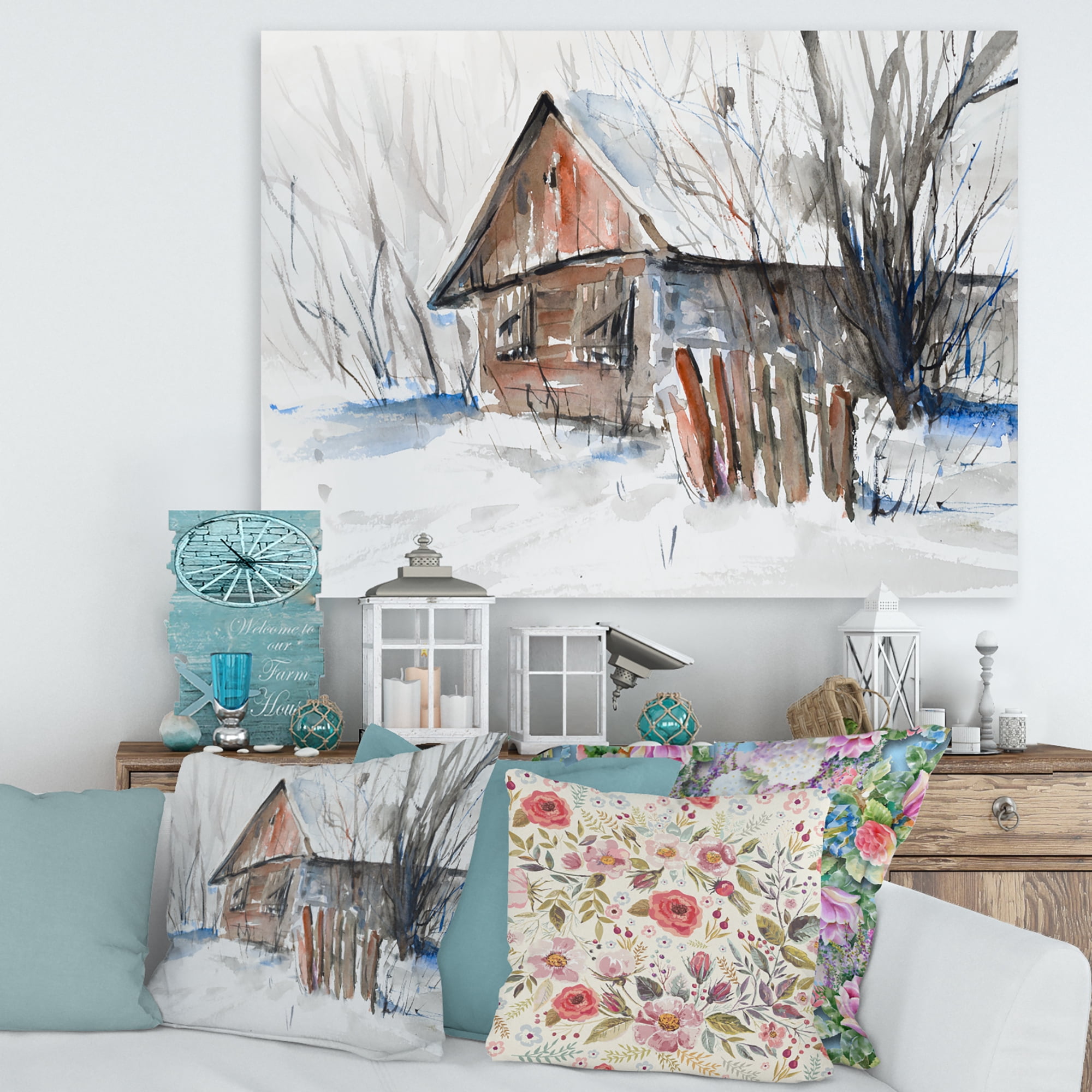 Designart ' Old Abandoned Wooden House In Winter Snow Picture ' Traditional Canvas Wall Art Print