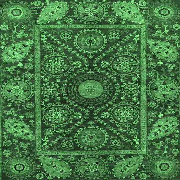 Ahgly Company Indoor Square Oriental Emerald Green Traditional Area Rugs, 3' Square