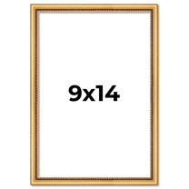 9x14 Frame Beaded Gold Solid Wood Picture Frame | 0.75 Inches Moulding Width | Liscio Oro