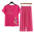 thumbnail image 4 of Birdeem Blouses pour Femmes Ensemble Estival Décontracté Imprimé à Manches Courtes Col Rond Haut Pantalon Tailleur Mince Usé Extérieur Tenue d'Intérieur, 4 of 12