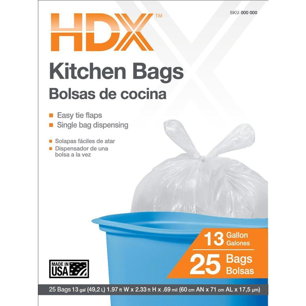 13 Gallon Flap Tie Kitchen Trash Bags (25-Count) (D)