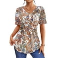 thumbnail image 3 of Fantaslook Blouses for Women Dressy Casual V Neck Pleated Tunic Tops Summer Short Sleeve Boho Shirts, 3 of 8