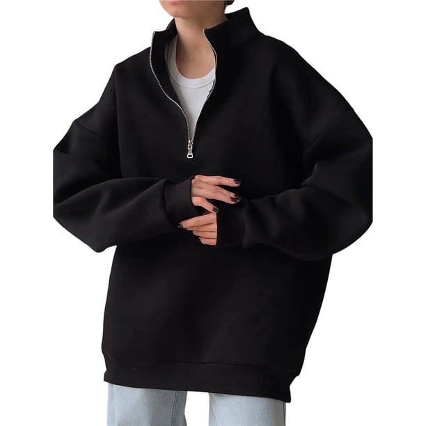 Sudaderas para Mujer, Sudaderas con Media Cremallera y Sudaderas con Cremallera de un Cuarto. Conjuntos de Moda de Otoño 2025. Negro (Fino) M