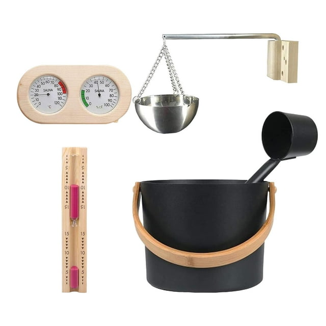 Almencla 4L Sauna Bucket Accessory Set,with Sauna Oil Cup ,Hygrometer for SPA Bathroom